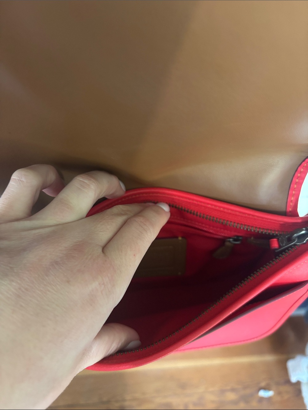 CoachxDisney | Red Leather Crossbody Bag with Embroidered Mickey - Picture 5 of 8